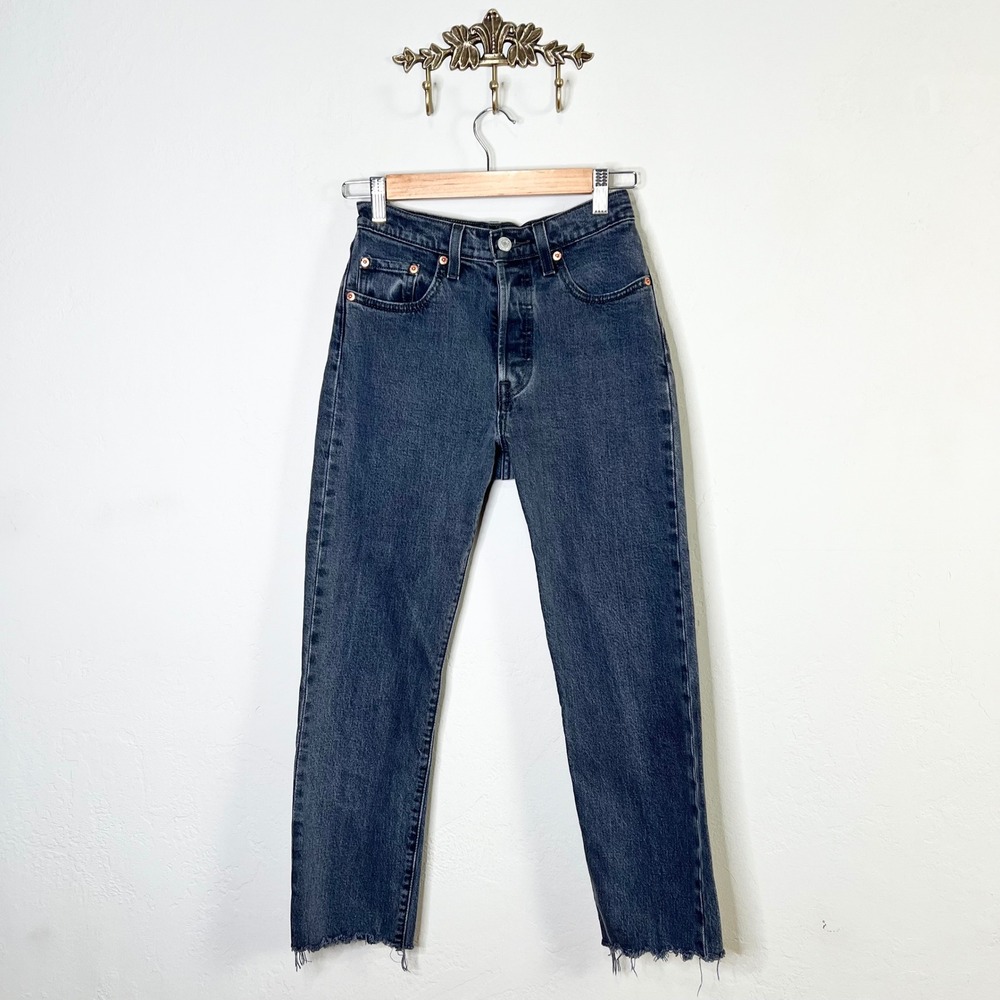 Levis 501 Crop High Rise Straight Leg Lady Crush Gray Jeans 36200-0107‎ Size 24